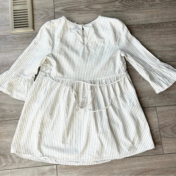 Isabel Maternity Floral Embroidery Pinstripes Bell  Sleeves Top - Picture 12 of 15